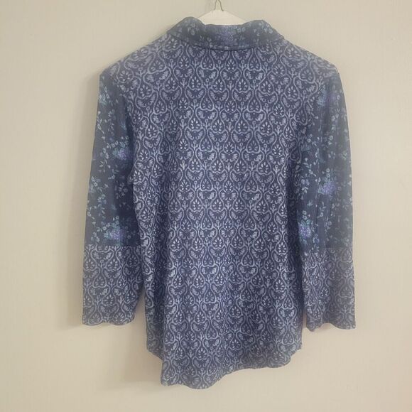 Sundance Size Small 3/4 Sleeve 3/4 Button Up Shirt Women Floral Patchwork Blue - Picture 2 of 7